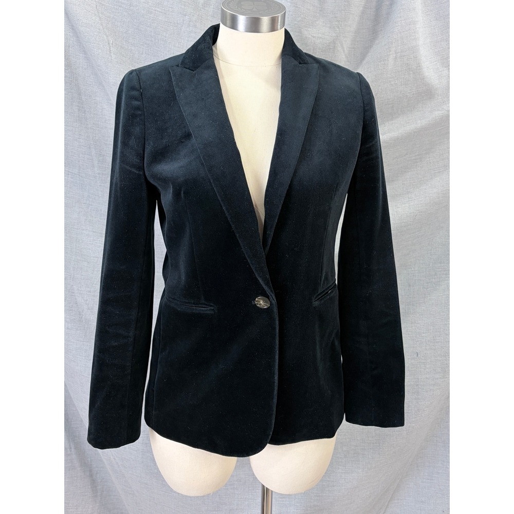J.Crew Parke Black Velvet Blazer 2 Red Trim Striped Lining